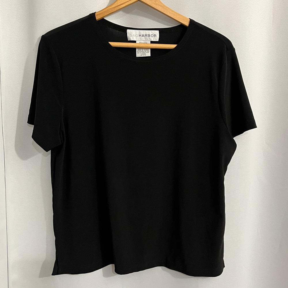 Sag Harbor Top Womens Large Black T-Shirt Jersey Vintage Minimalist Officecore